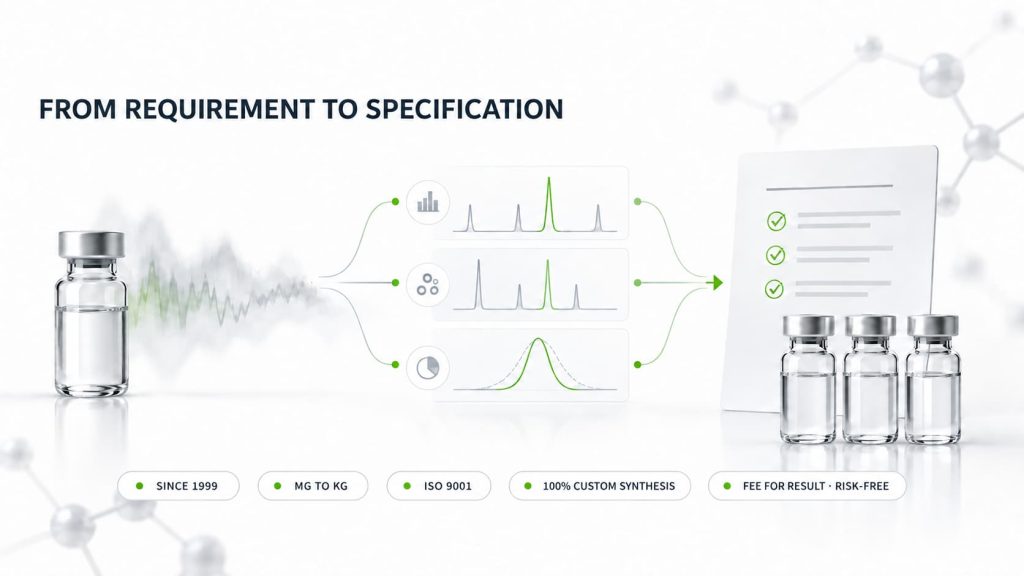 Workflow from an application requirement through analytical quality attributes to a testable chemical specification and consistent batches